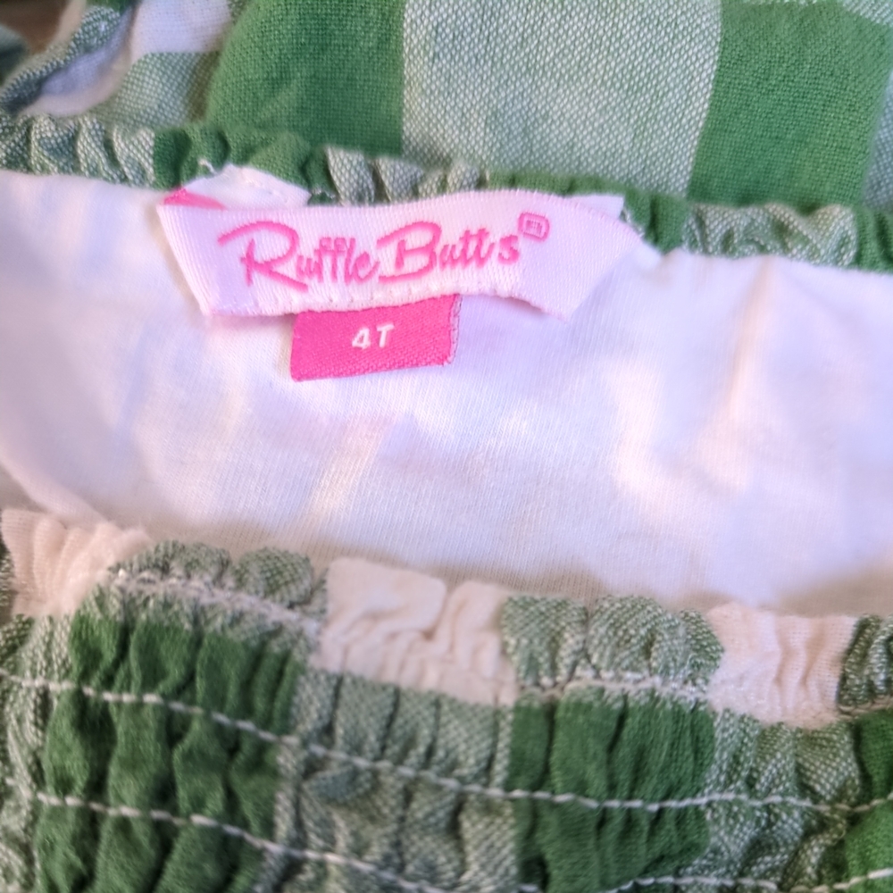 RuffleButts Long Sleeve Smocked Ruffle Hem Dress‎ Green White Plaid Size 4T - Picture 6 of 8